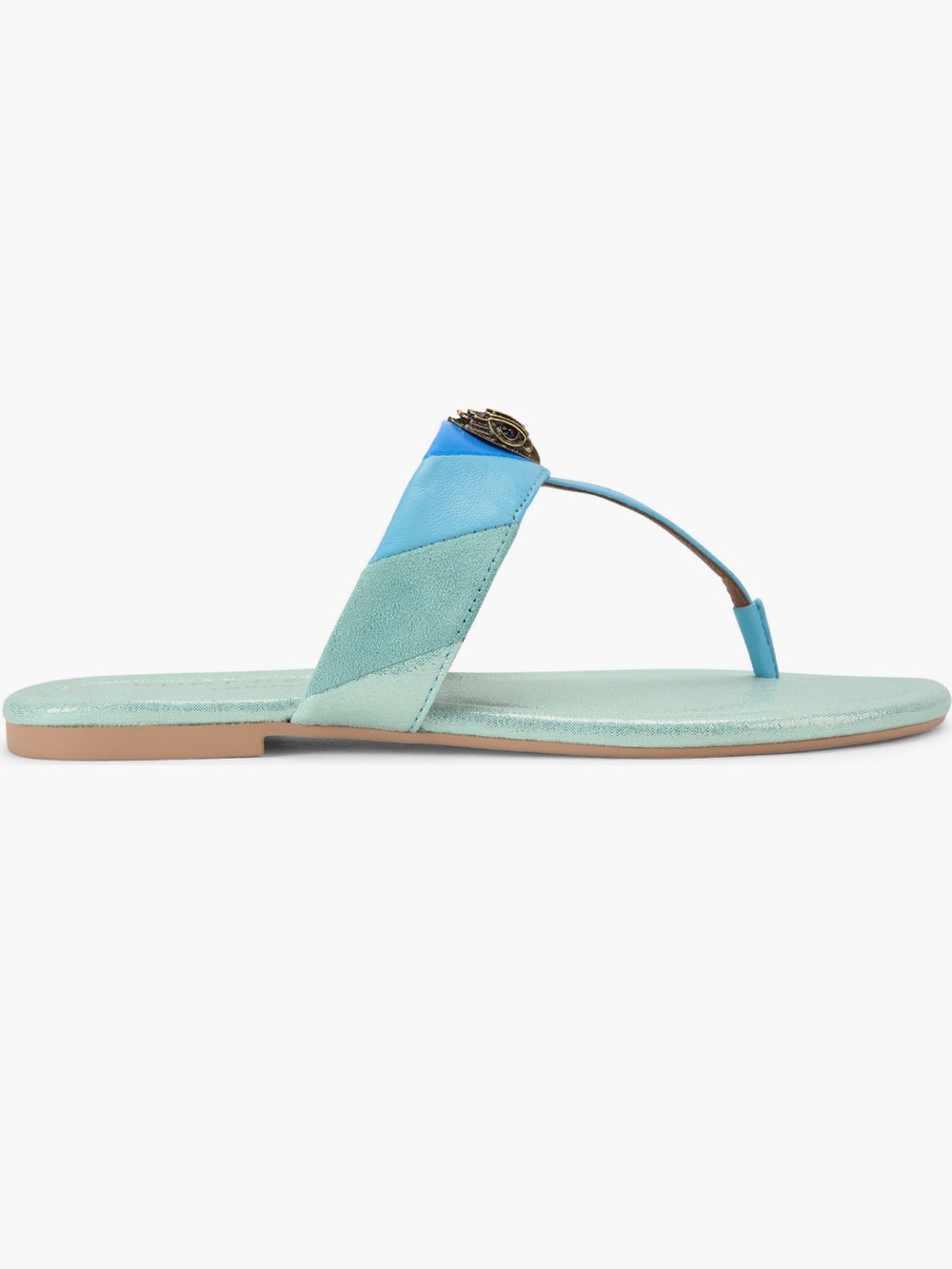 New Kurt Geiger leather Mint Metallic T-Strap Sandals with Blue & Purple Straps - Picture 4 of 4